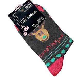 New Christmas Socks Chaussettes Over the Calf size‎ 9-11 reindeer Santa helper